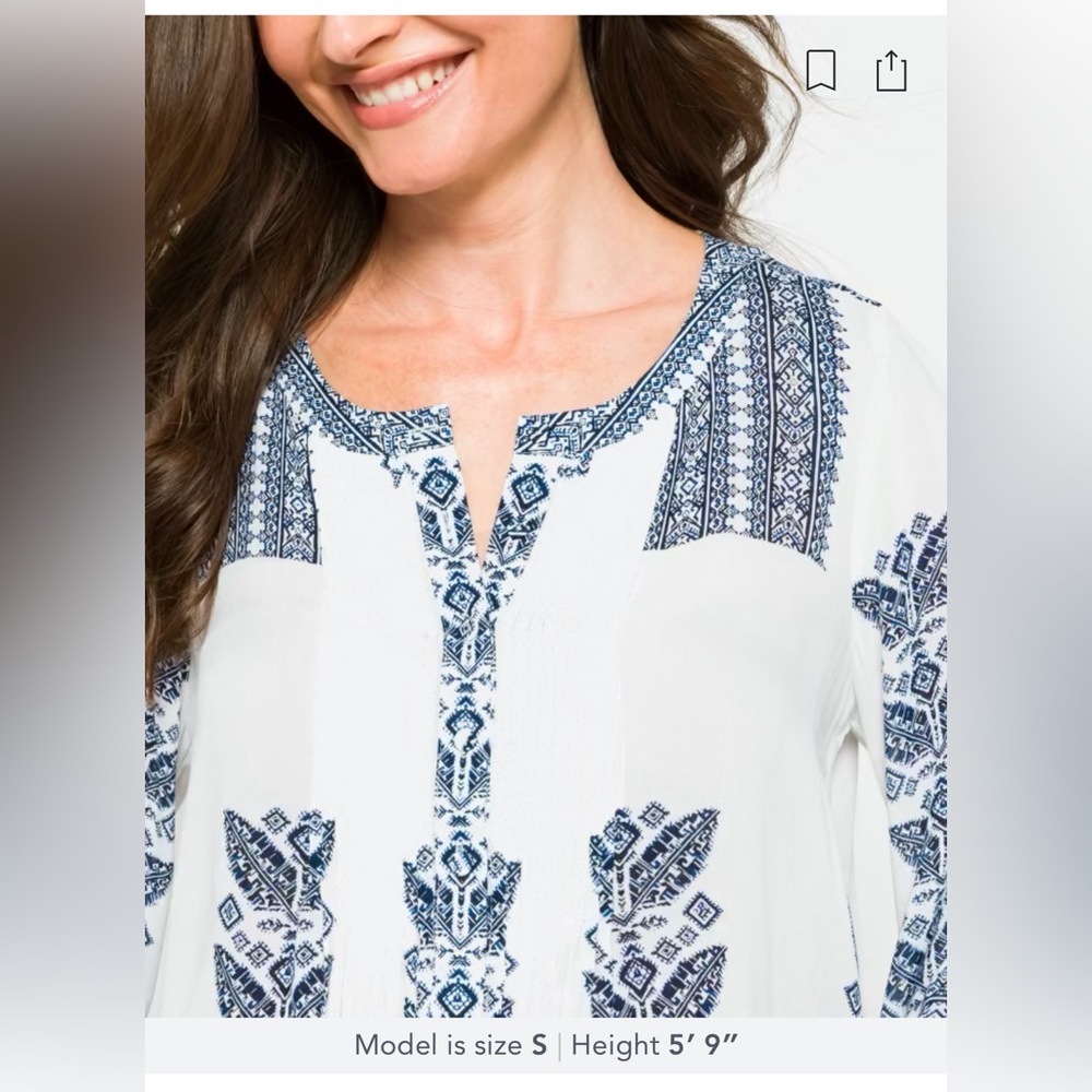 NWT | Daniel Rainn | Amely Boho Split Neck Top | White/Navy | Medium - Picture 10 of 10